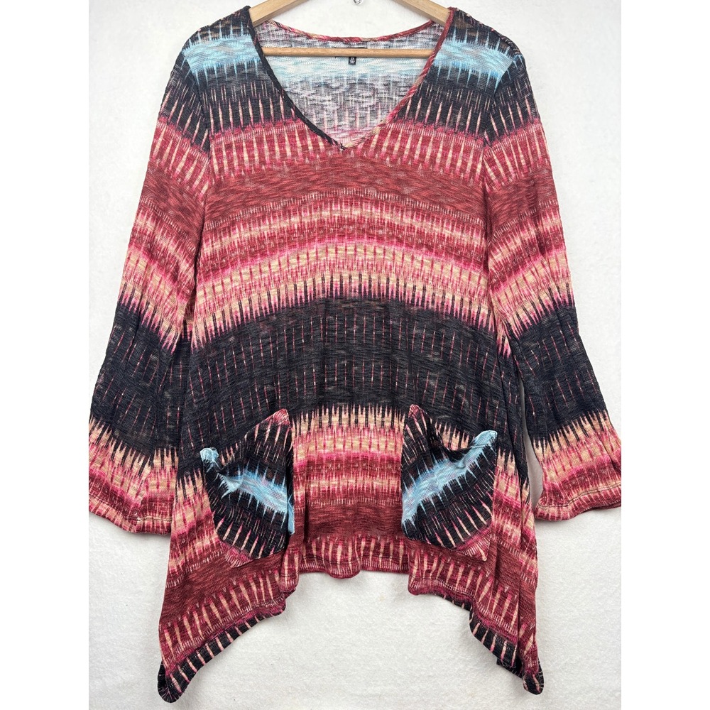 Hannah Tunic Top Womens 2X Sharkbite Hem Front Pockets Lagenlook Boho